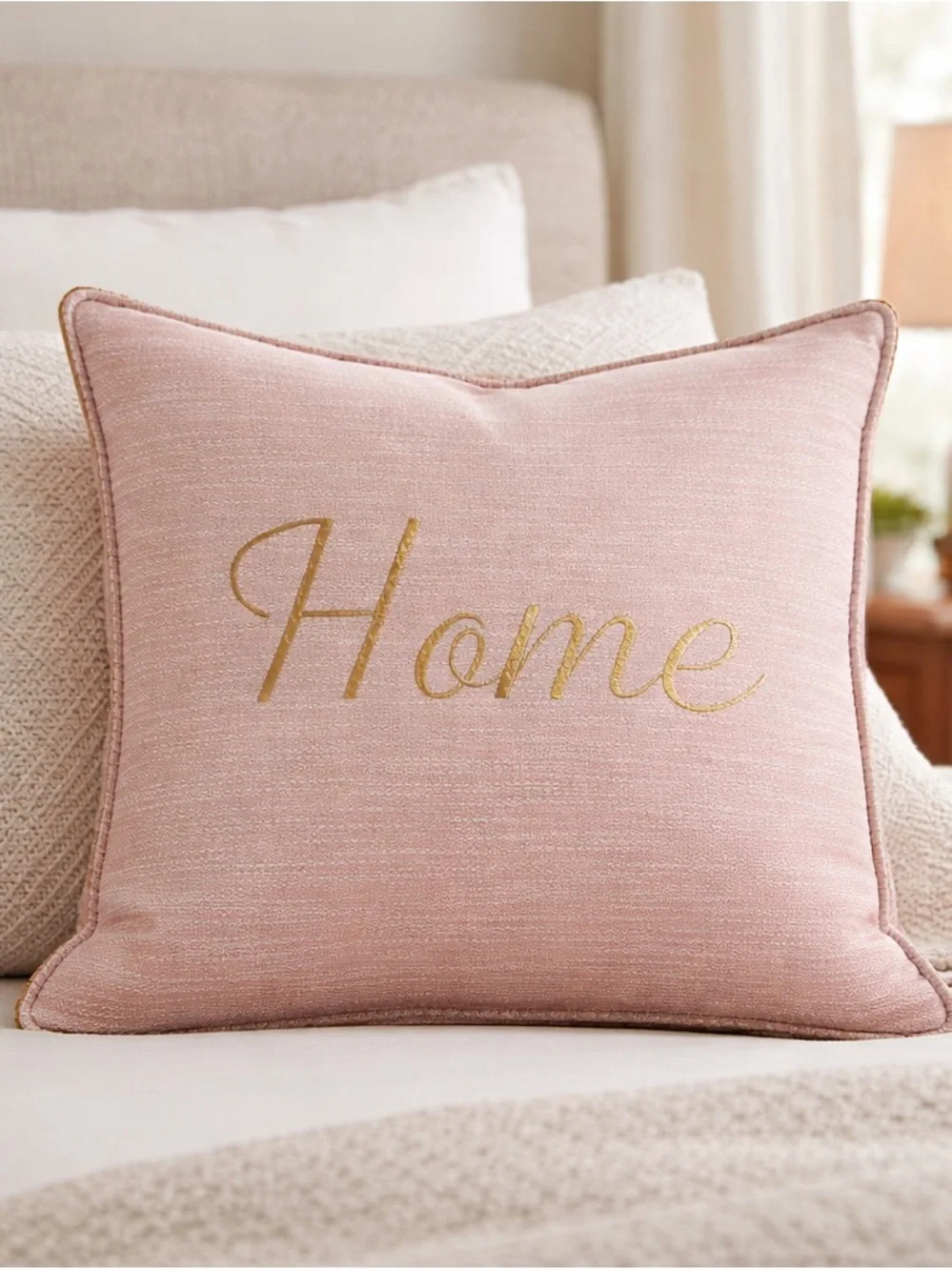 Home & Parke Embroidered Pillow Cover 20x20 Light‎ Pink Gold NWT